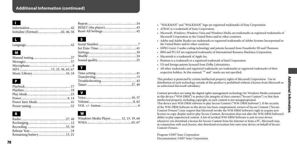 Additional information (continued) | Sony NWZ-B103FBLK User Manual | Page 36 / 36