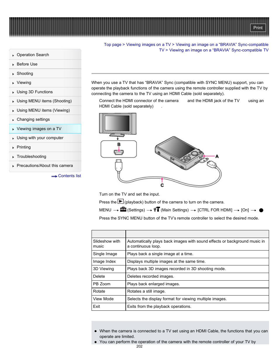 Viewing an image on a “bravia” sync-compatible tv, Details | Sony DSC-WX10 User Manual | Page 202 / 266