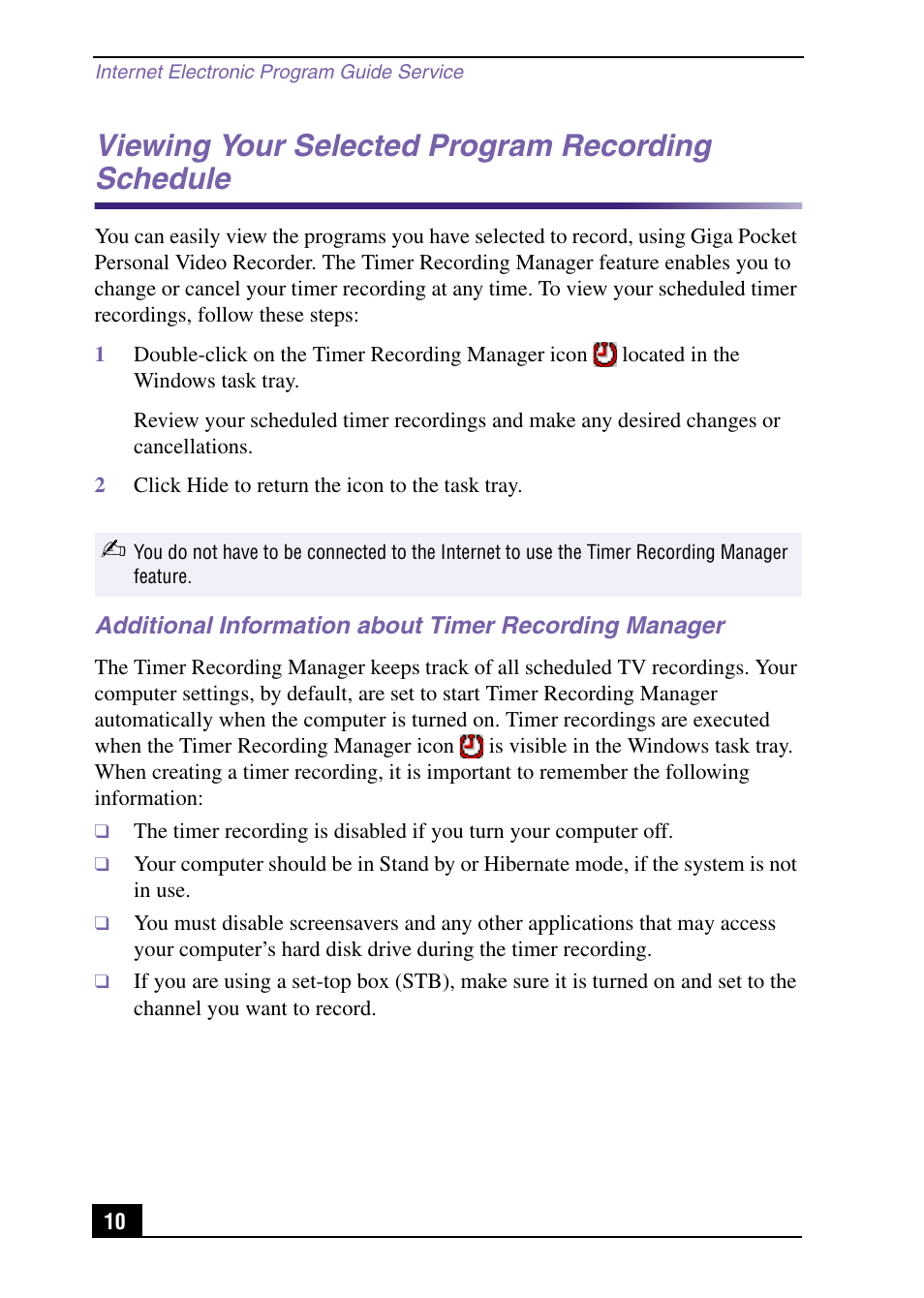 Viewing your selected program recording schedule | Sony PCV-RX490TV User Manual | Page 10 / 12