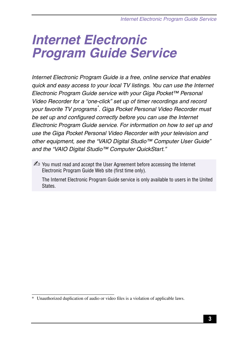 Internet electronic program guide service | Sony PCV-RX490TV User Manual | Page 3 / 12
