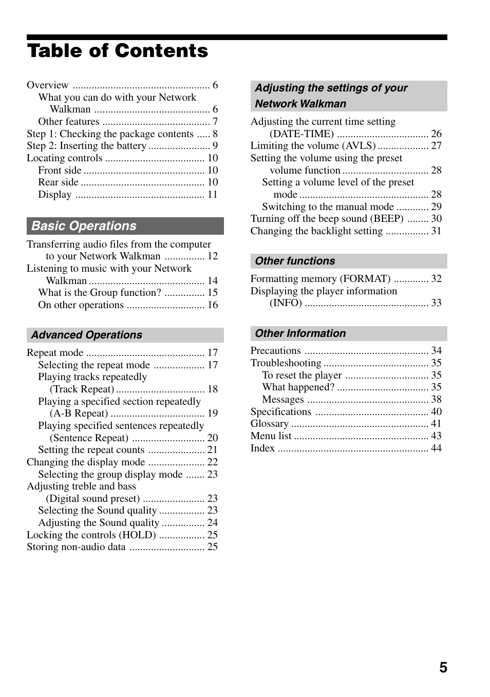 Sony NW-E103PS User Manual | Page 5 / 46