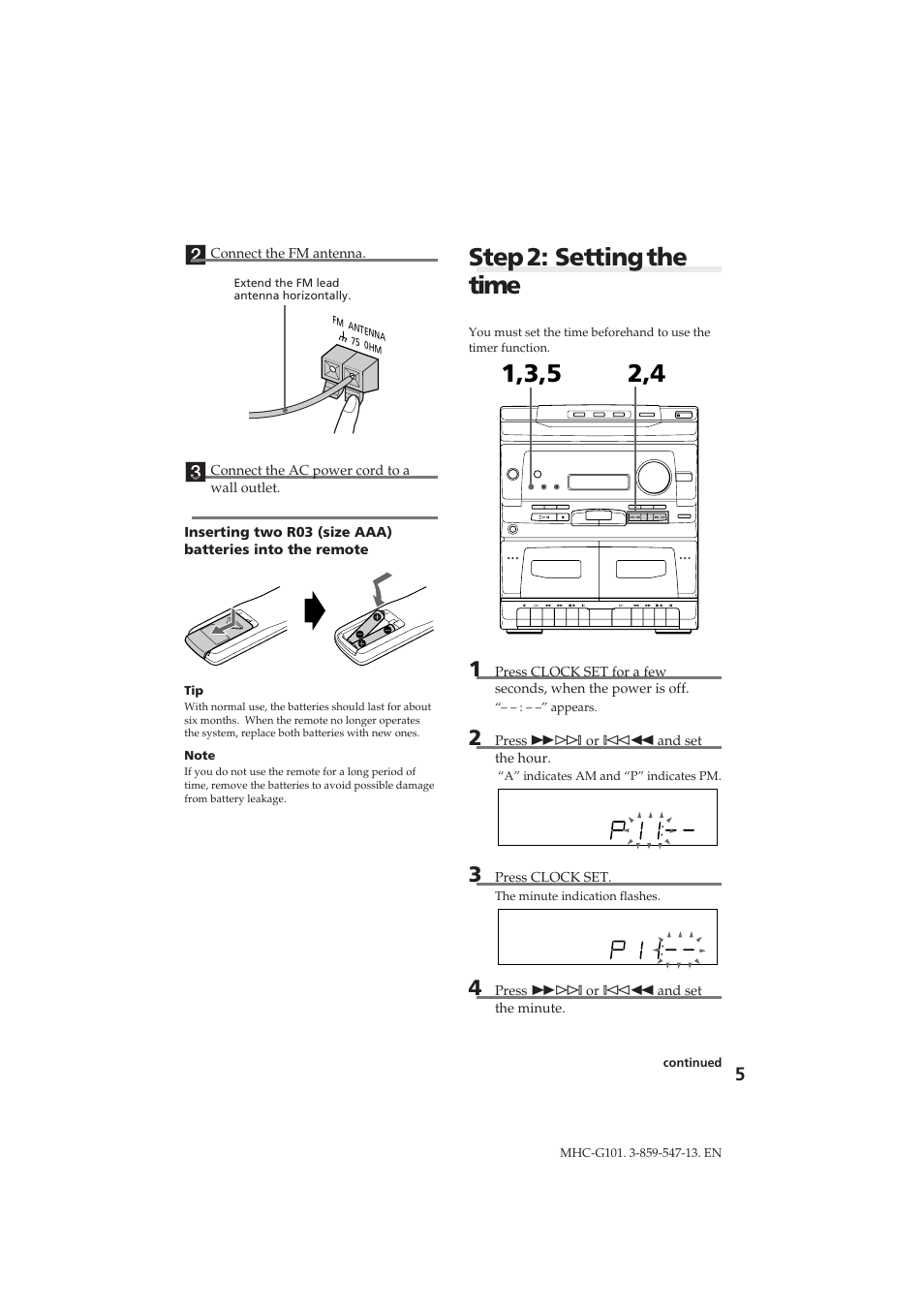 Step 2: setting the time | Sony MHC-G101 User Manual | Page 5 / 26