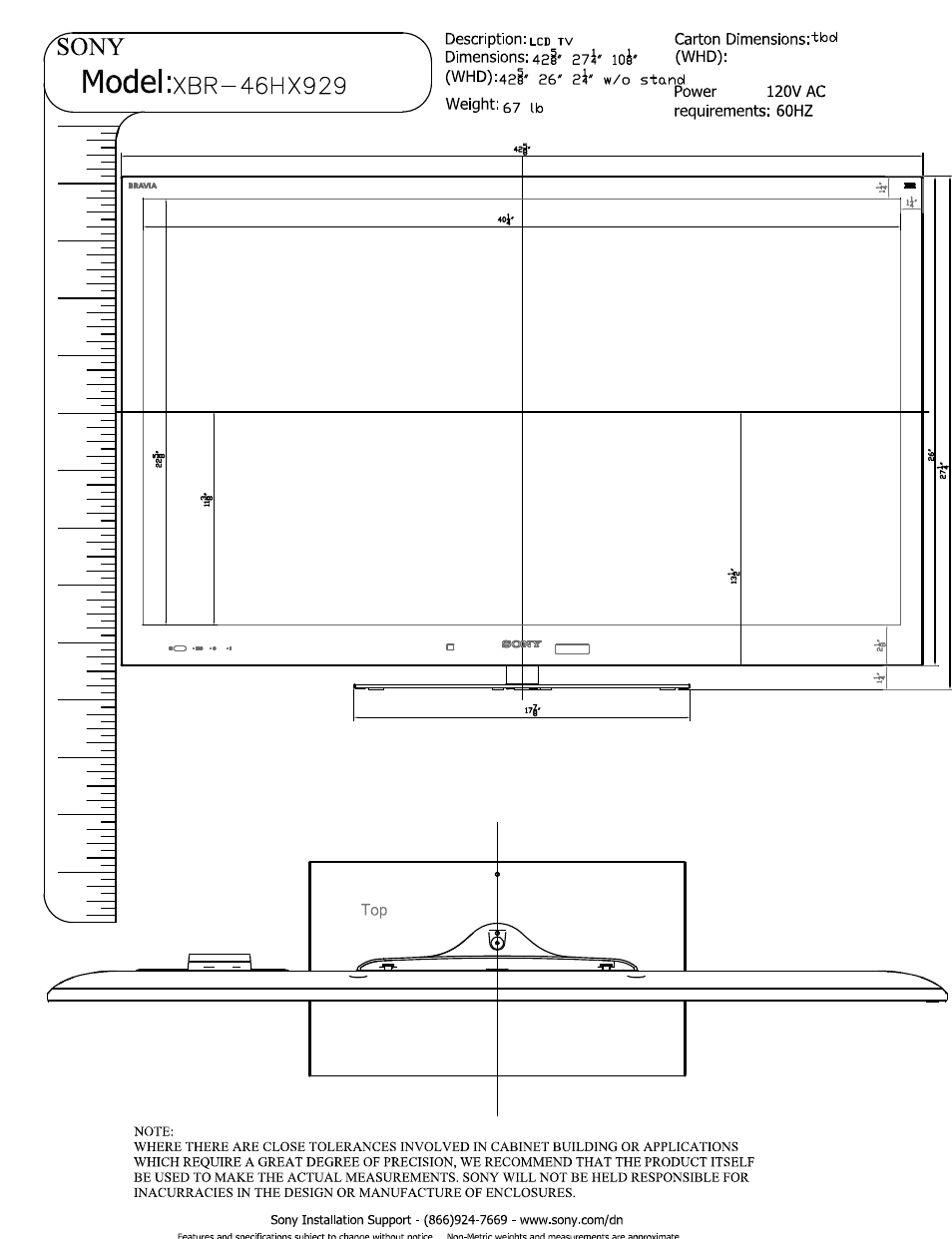 Sony XBR-46HX929 User Manual | 2 pages