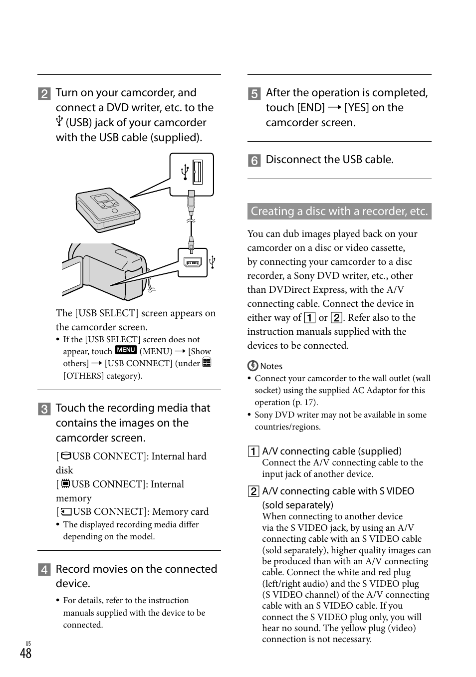Creating a disc with a recorder, etc | Sony DCR-SX44 User Manual | Page 48 / 139
