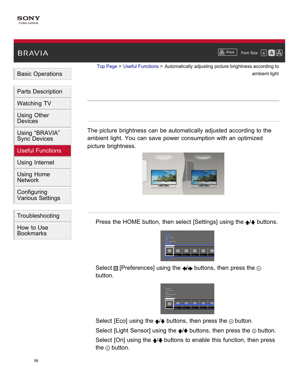 To ambient light | Sony XBR-65X850A User Manual | Page 105 / 249