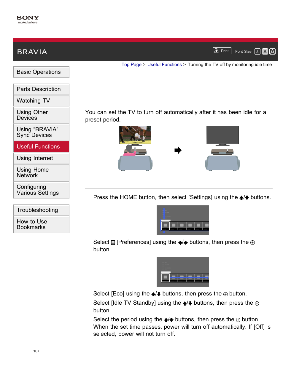 Turning the tv off by monitoring idle time | Sony XBR-65X850A User Manual | Page 113 / 249