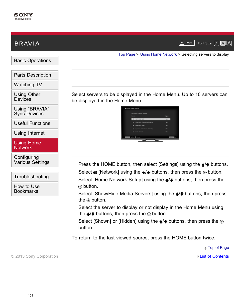 Selecting servers to display | Sony XBR-65X850A User Manual | Page 157 / 249