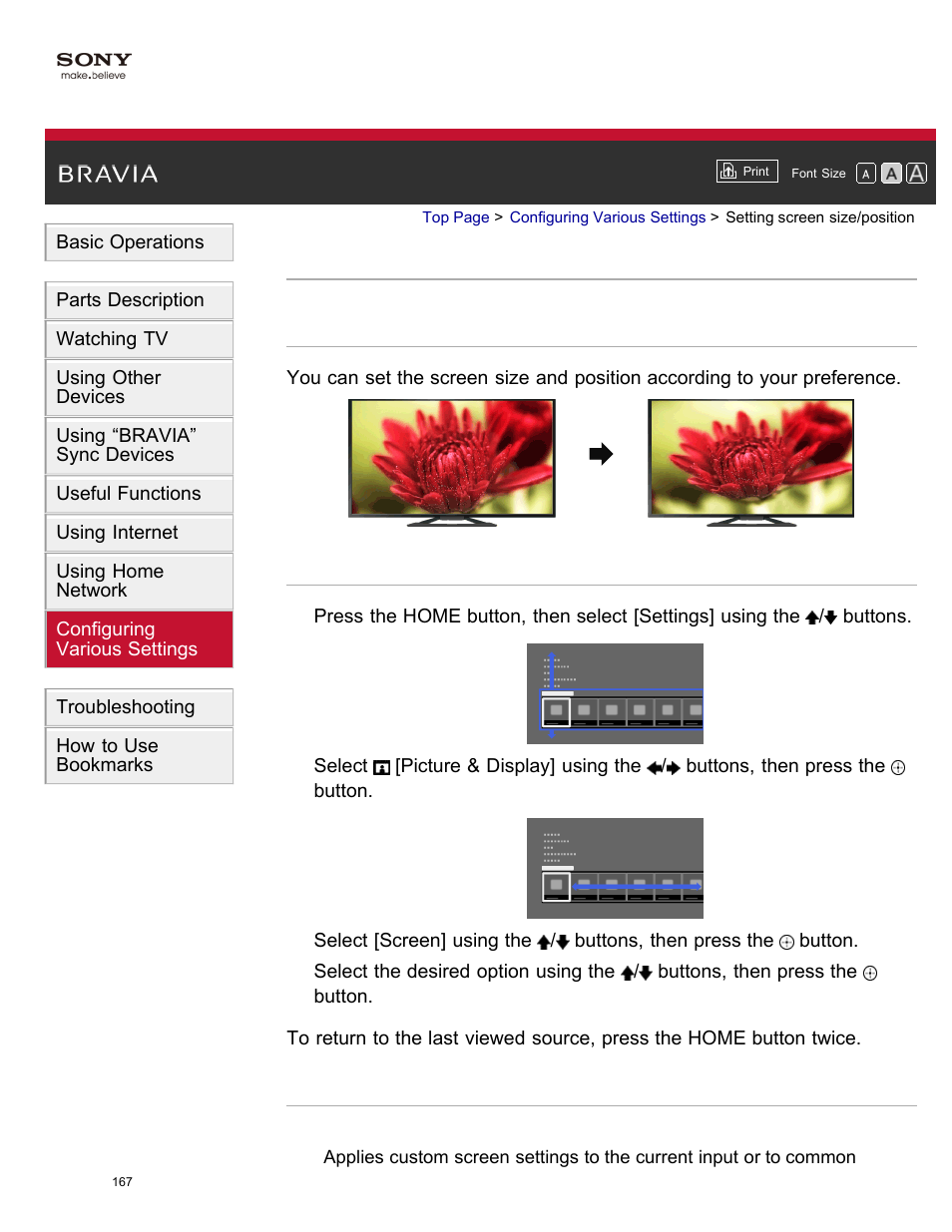 Setting screen size/position | Sony XBR-65X850A User Manual | Page 173 / 249