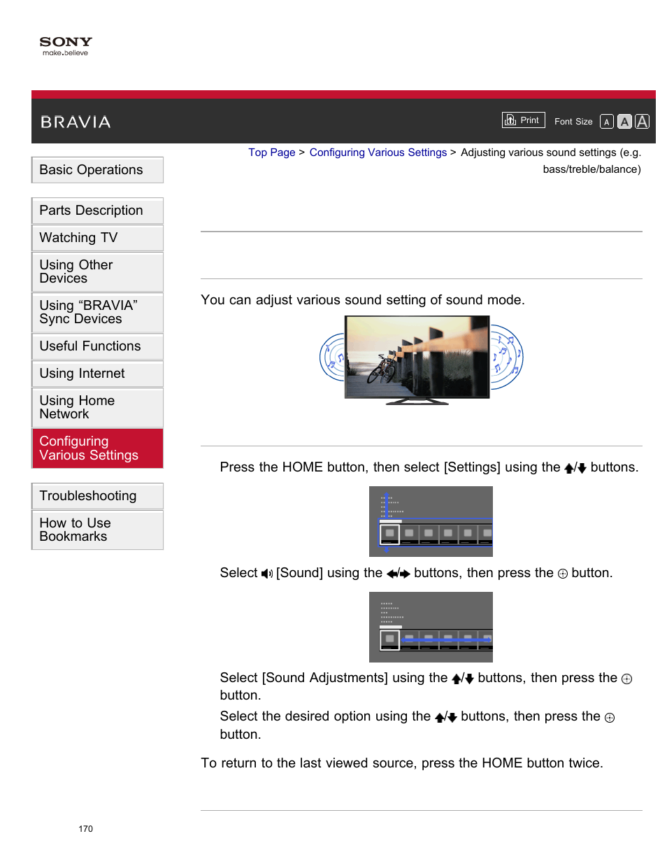Adjusting various sound settings (e.g, Bass/treble/balance) | Sony XBR-65X850A User Manual | Page 176 / 249