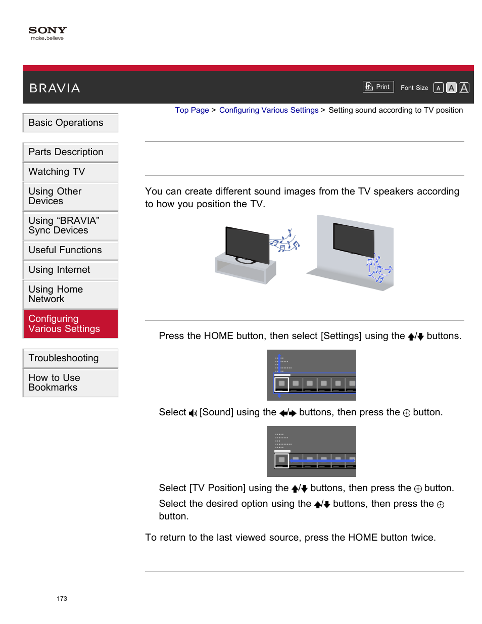 Setting sound according to tv position | Sony XBR-65X850A User Manual | Page 179 / 249