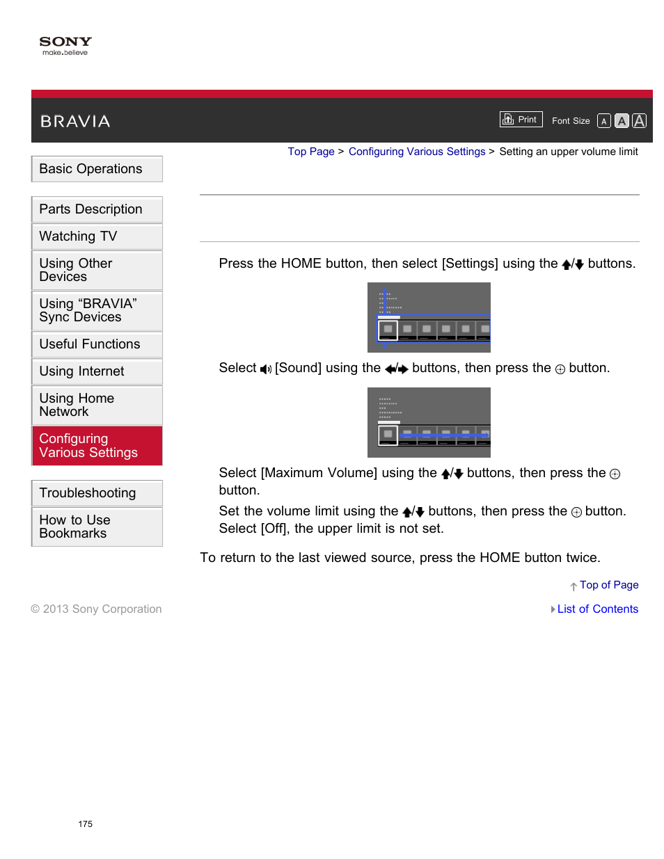 Setting an upper volume limit | Sony XBR-65X850A User Manual | Page 181 / 249