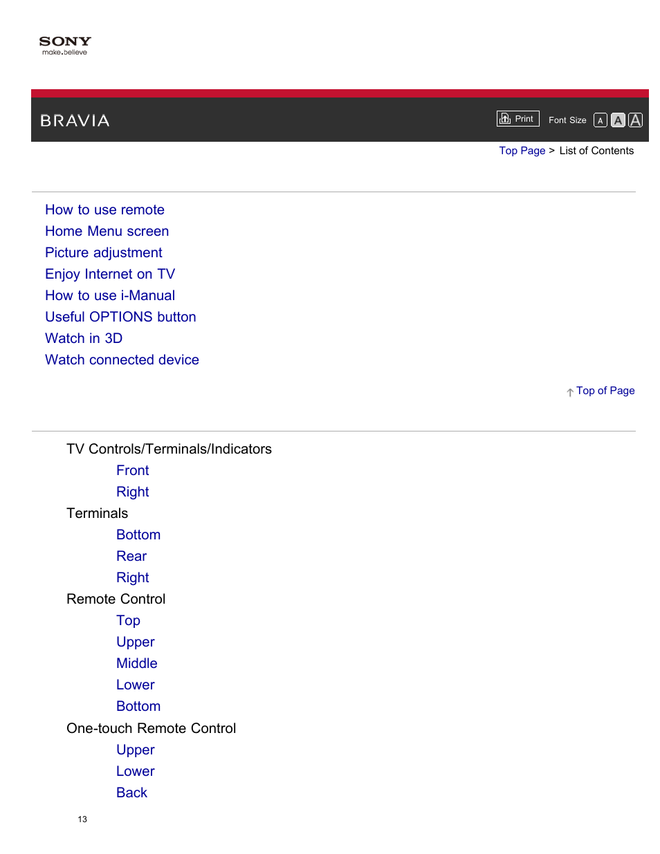 List of contents | Sony XBR-65X850A User Manual | Page 19 / 249