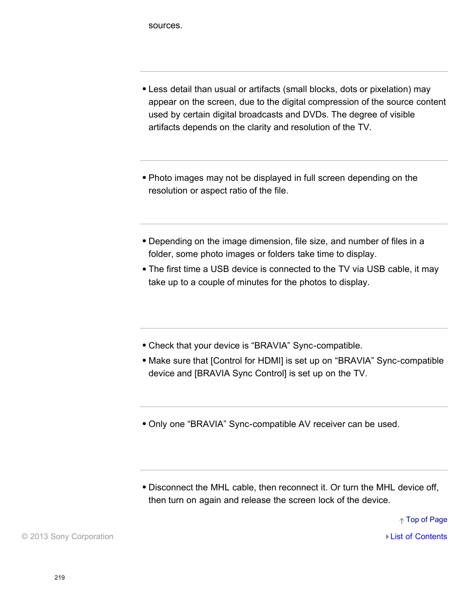 Photo images appear small on the screen, Photo images or folders take time to display, You cannot control a second av receiver | Sony XBR-65X850A User Manual | Page 225 / 249