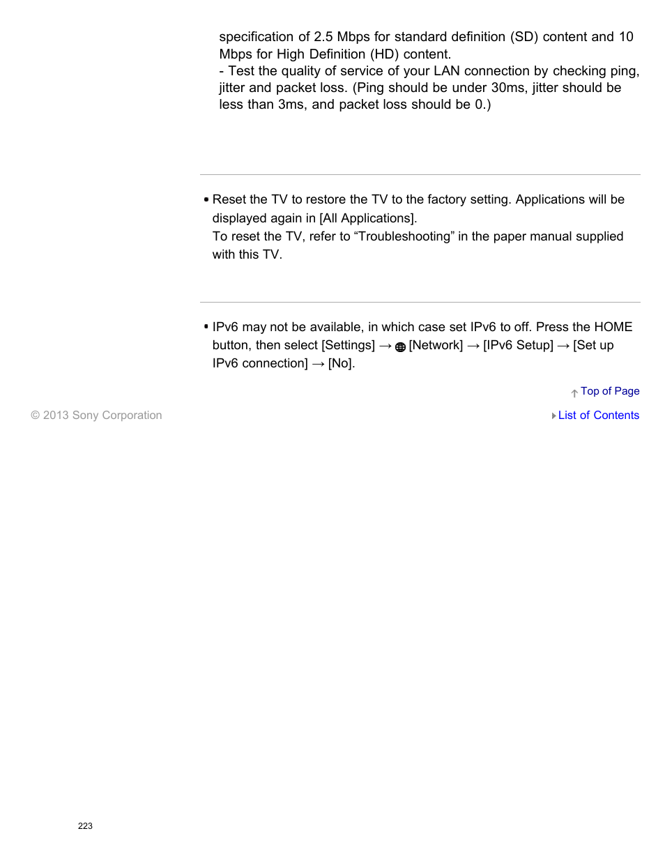 The tv cannot access the internet when ipv6 is set | Sony XBR-65X850A User Manual | Page 229 / 249