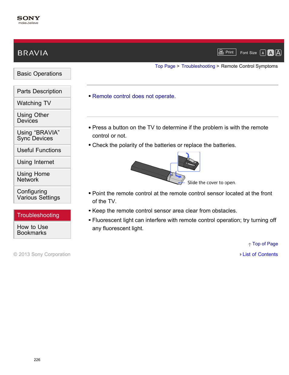 Remote control symptoms | Sony XBR-65X850A User Manual | Page 232 / 249