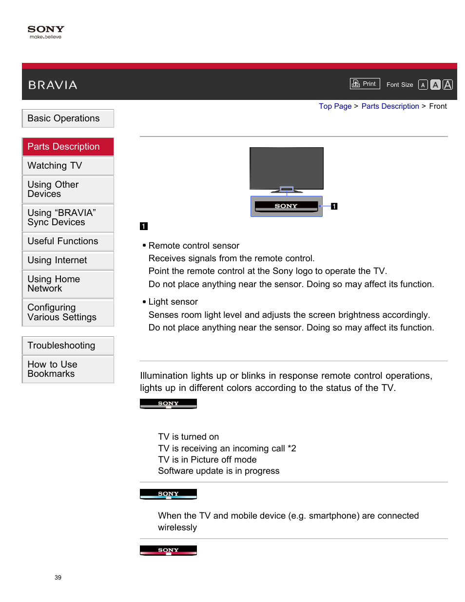 Front | Sony XBR-65X850A User Manual | Page 45 / 249