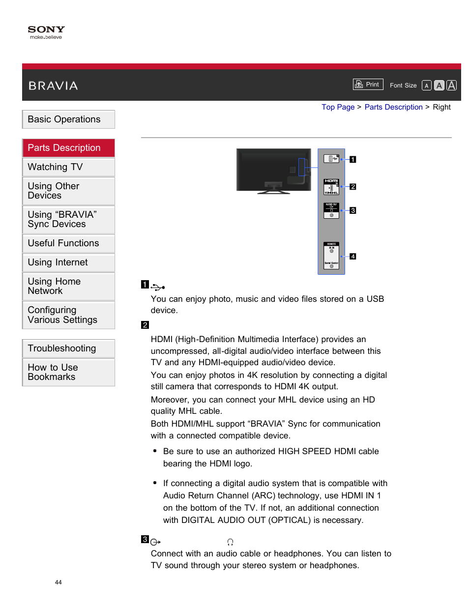 Right | Sony XBR-65X850A User Manual | Page 50 / 249