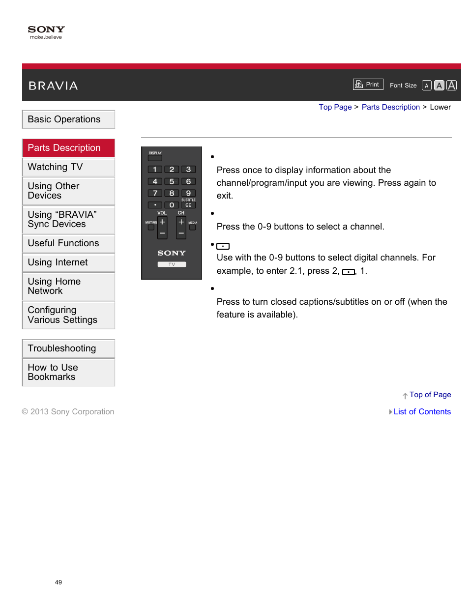 Lower | Sony XBR-65X850A User Manual | Page 55 / 249