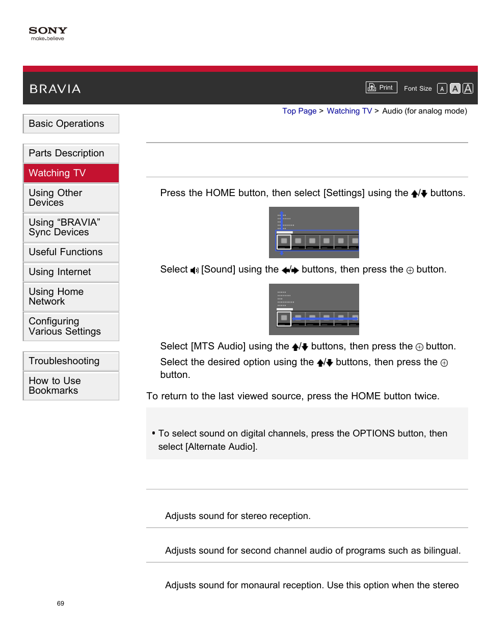 Audio (for analog mode) | Sony XBR-65X850A User Manual | Page 75 / 249