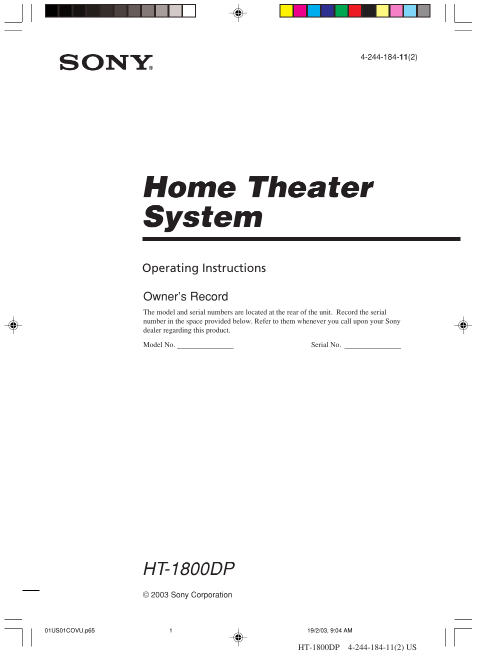 Sony HT-1800DP User Manual | 48 pages
