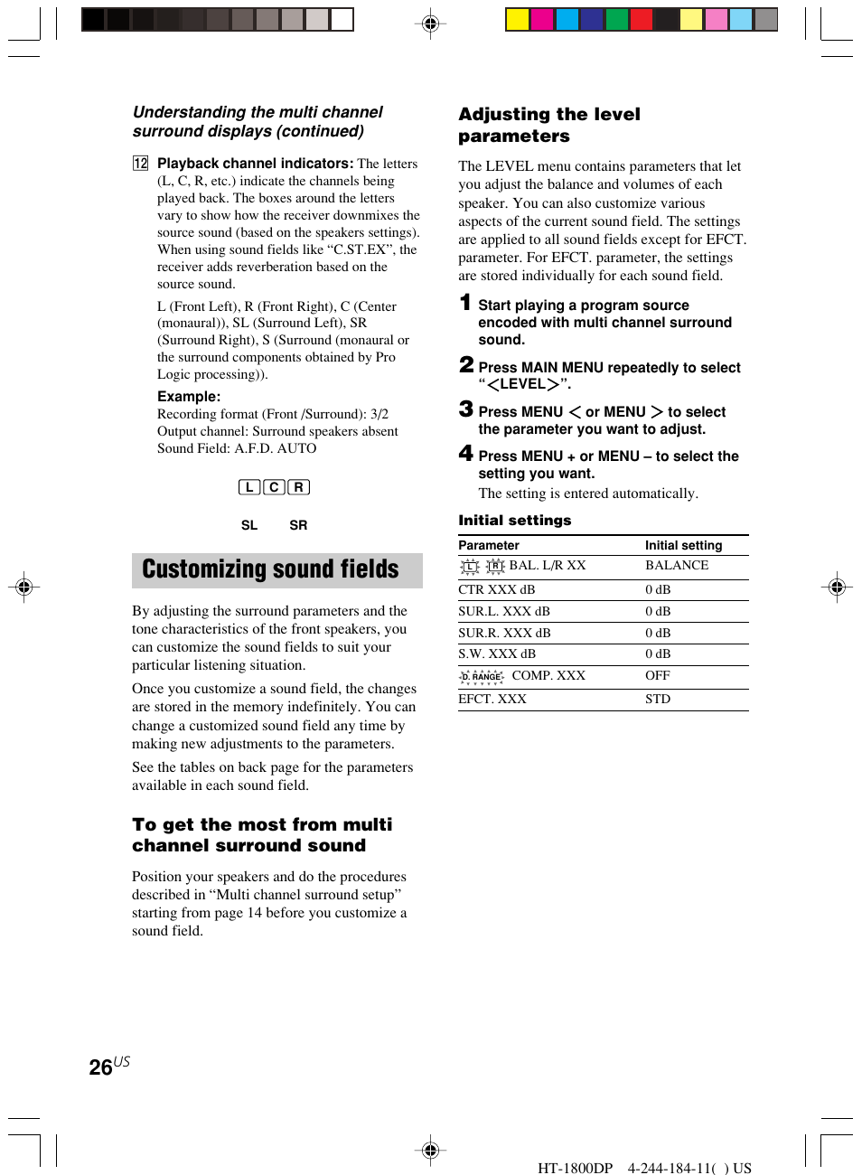 Customizing sound fields | Sony HT-1800DP User Manual | Page 26 / 48