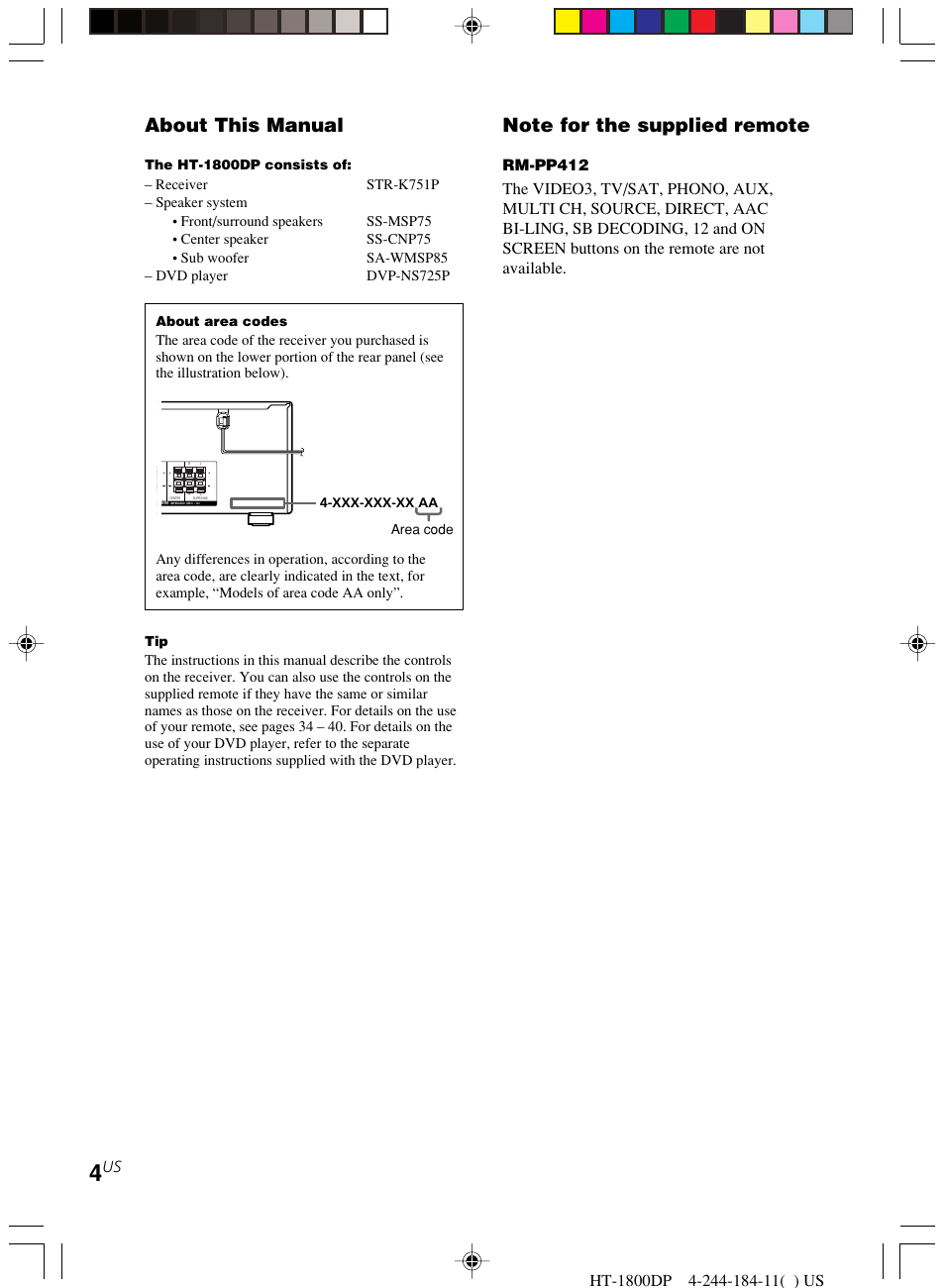 About this manual | Sony HT-1800DP User Manual | Page 4 / 48