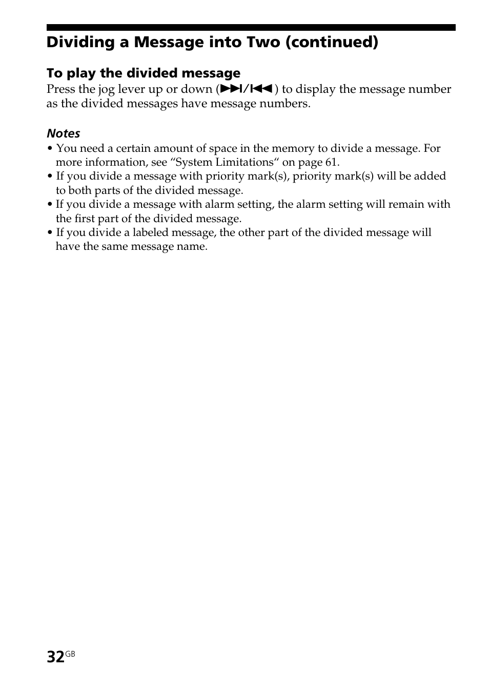 Dividing a message into two (continued) | Sony ICD-BM1AVTP User Manual | Page 32 / 68
