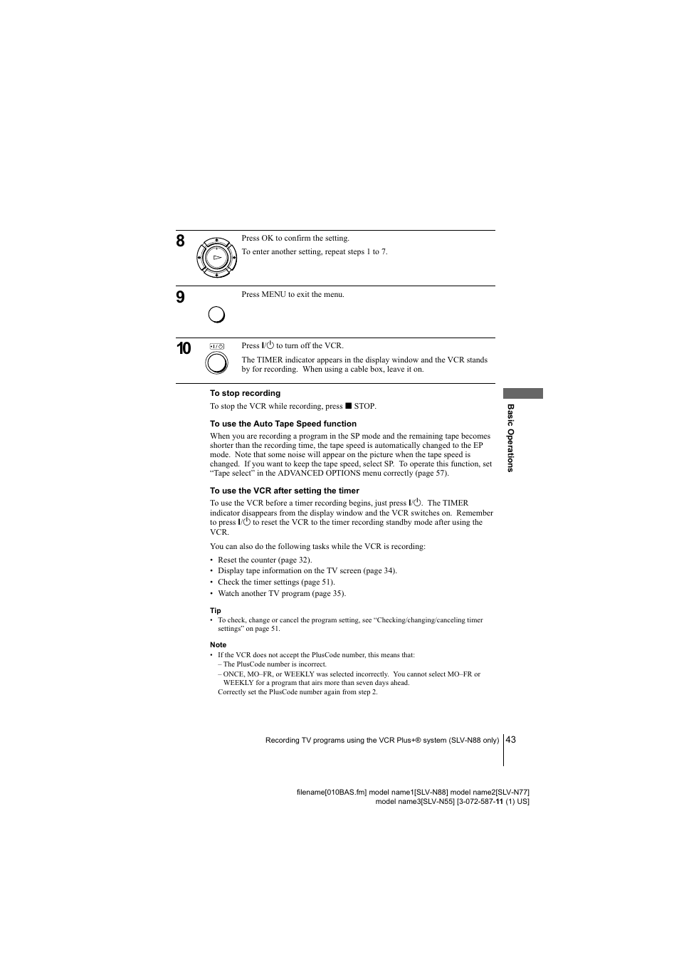 Sony SLV-N88 User Manual | Page 43 / 72