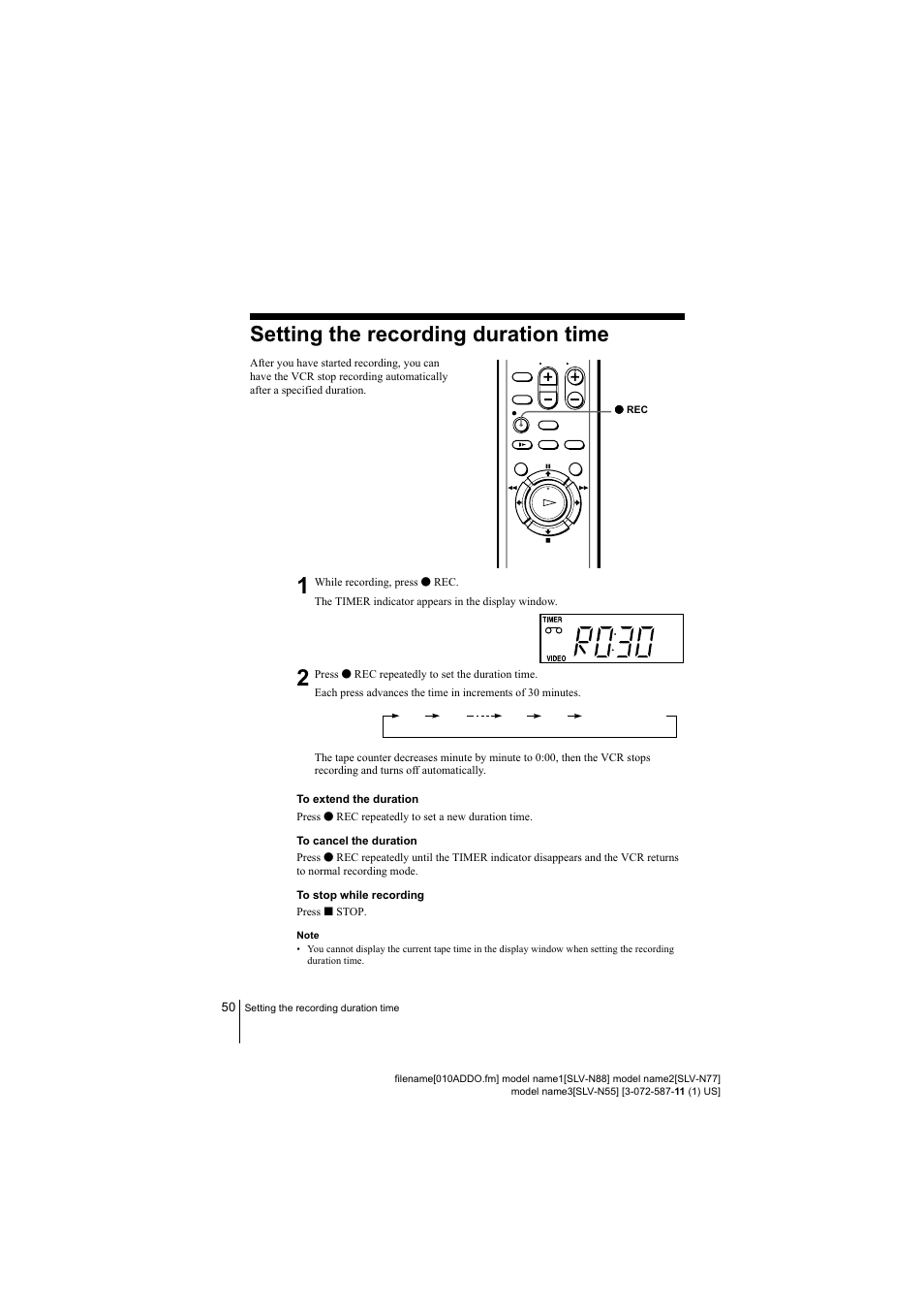 50 setting the recording duration time, Setting the recording duration time, Ij’jij | Sony SLV-N88 User Manual | Page 50 / 72