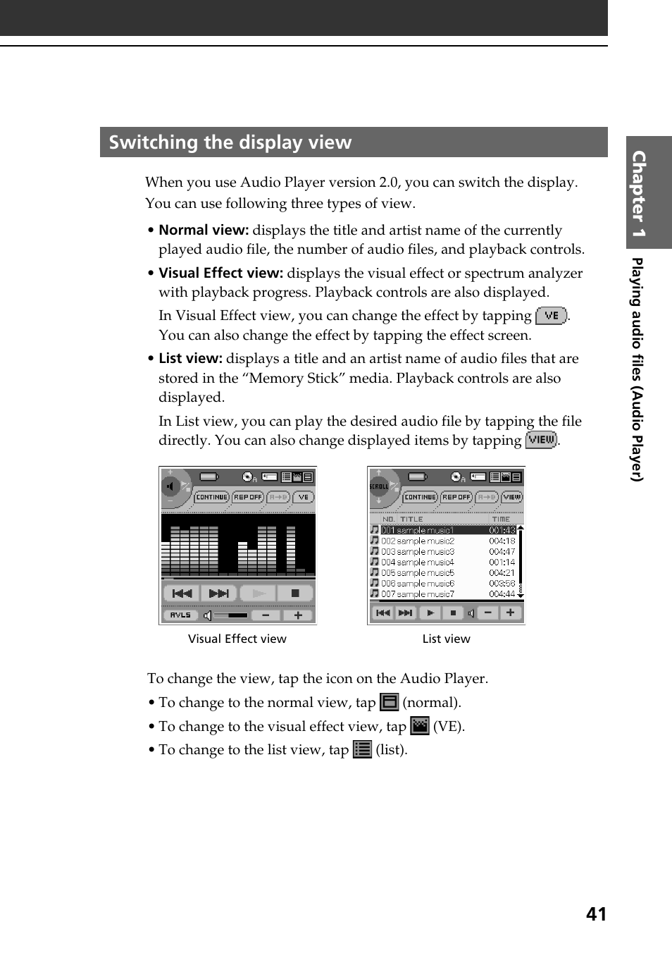Switching the display view, Chapter 1 | Sony PEG-N710C User Manual | Page 41 / 104
