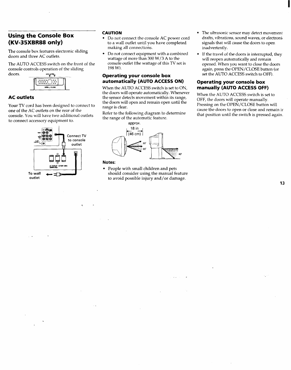 Using the console box (kv-35xbr88 only), Ac outlets | Sony KV-32XBR48 User Manual | Page 15 / 41