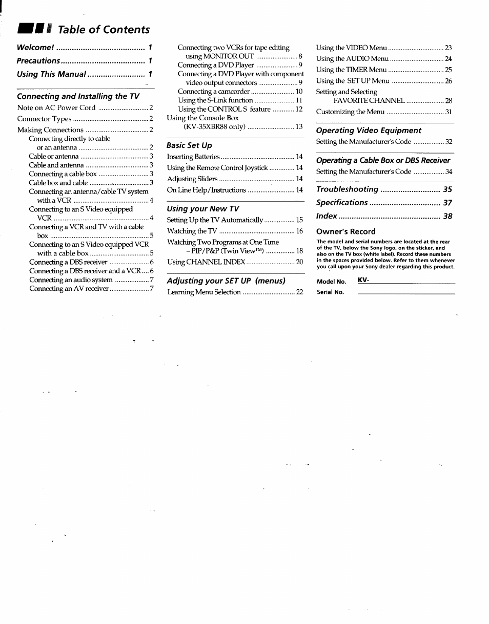 Sony KV-32XBR48 User Manual | Page 2 / 41