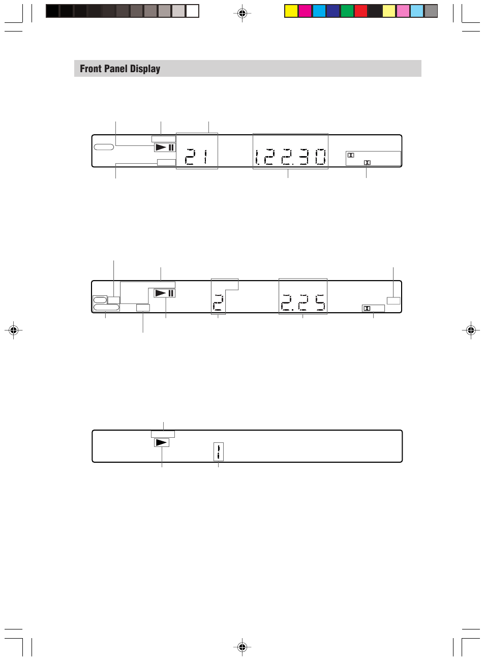 Front panel display, When playing back a jpeg, When playing back a cd, video cd, or mp3 | When playing back a dvd | Sony HT-C800DP User Manual | Page 12 / 84