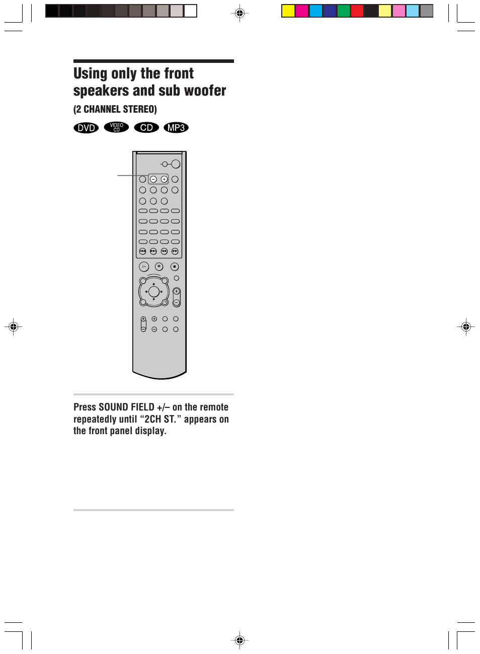 Using only the front speakers and sub woofer, 2 channel stereo) | Sony HT-C800DP User Manual | Page 52 / 84