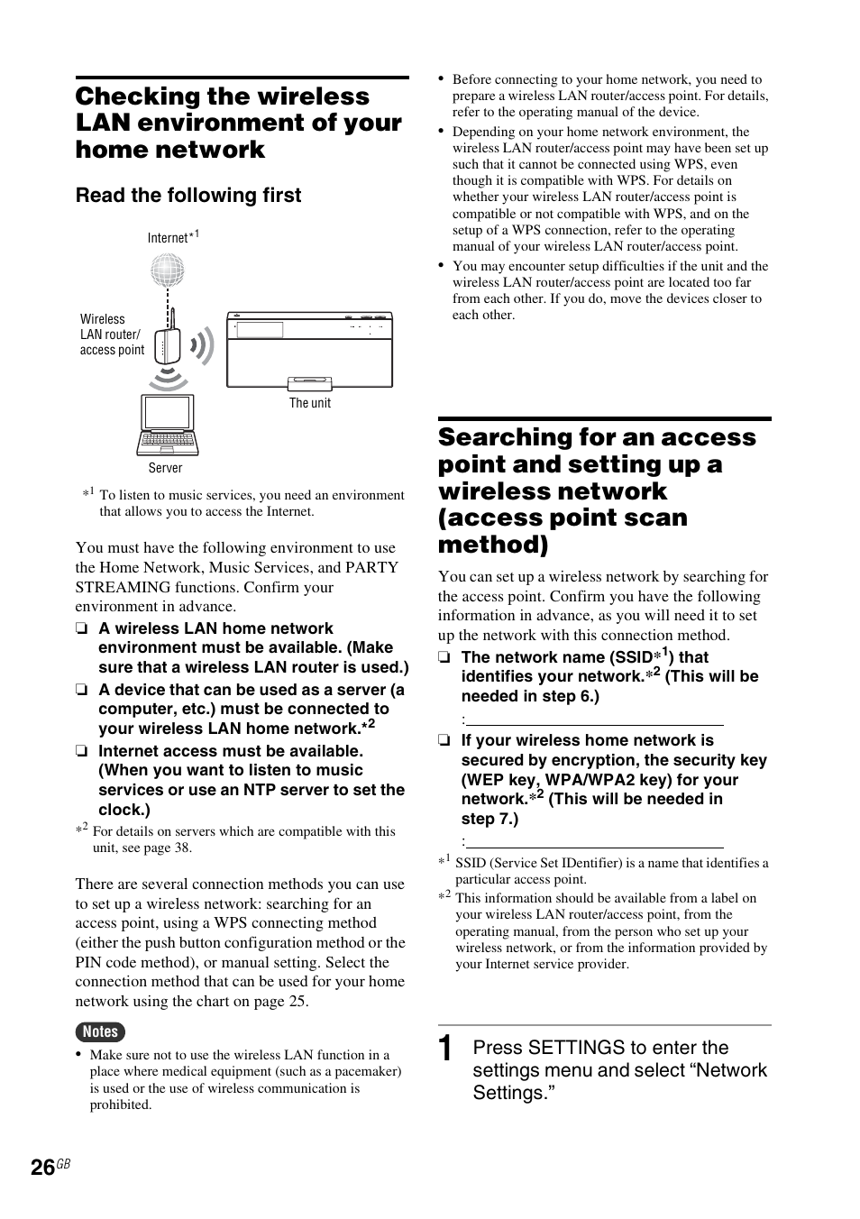 Access point scan method), Read the following first | Sony NAS-SV20i User Manual | Page 26 / 95