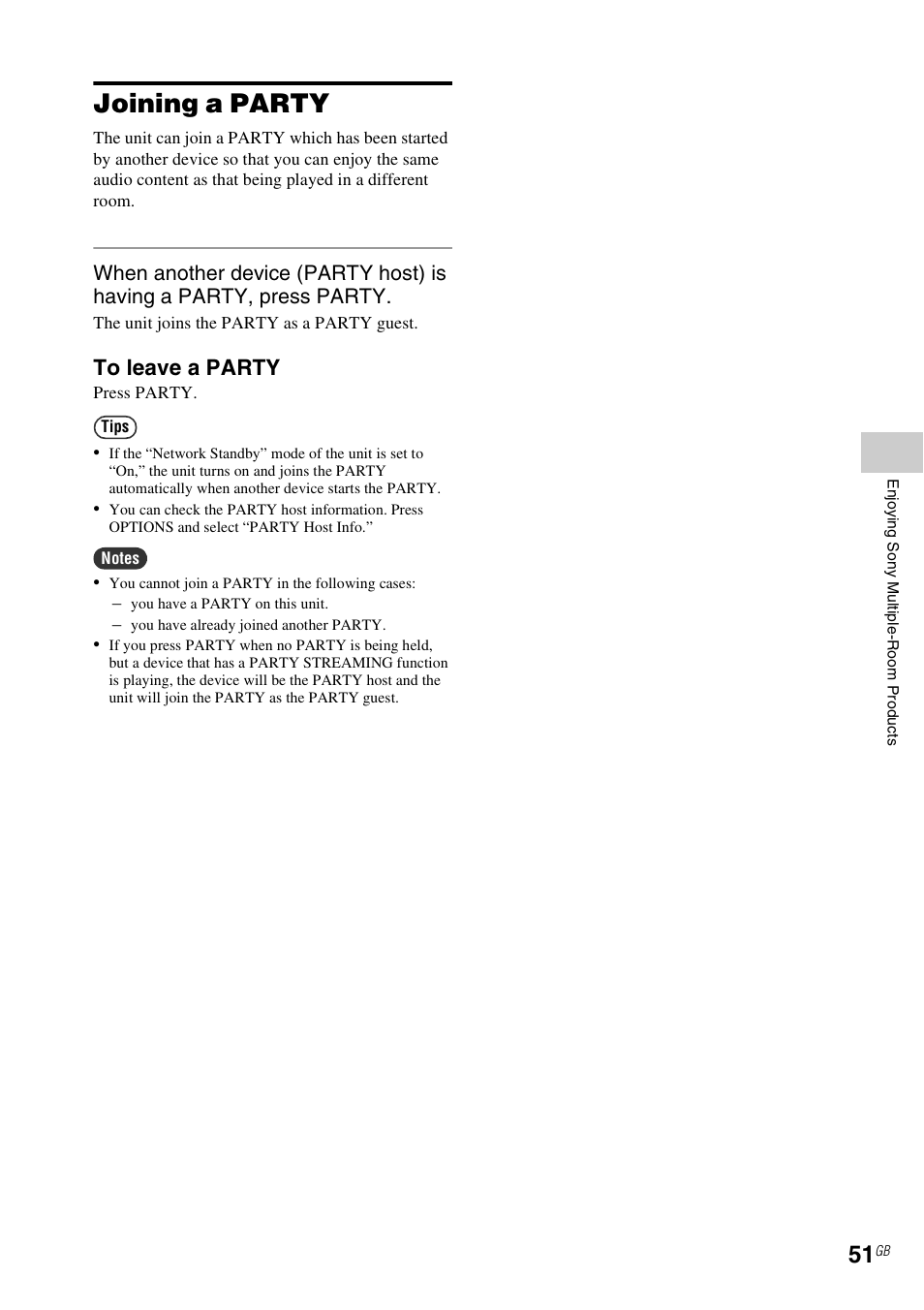 Joining a party | Sony NAS-SV20i User Manual | Page 51 / 95