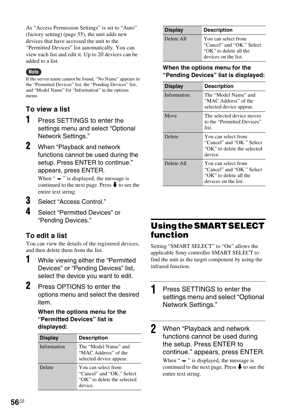 Using the smart select function, To edit a list | Sony NAS-SV20i User Manual | Page 56 / 95