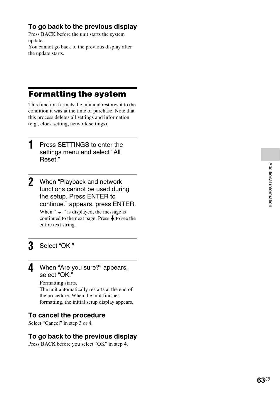 Formatting the system | Sony NAS-SV20i User Manual | Page 63 / 95