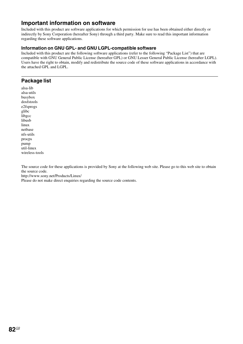 Important information on software | Sony NAS-SV20i User Manual | Page 82 / 95