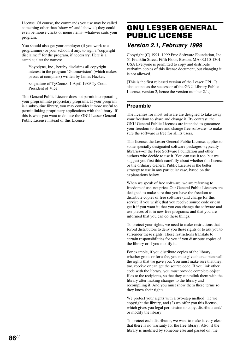 Gnu lesser general public license | Sony NAS-SV20i User Manual | Page 86 / 95