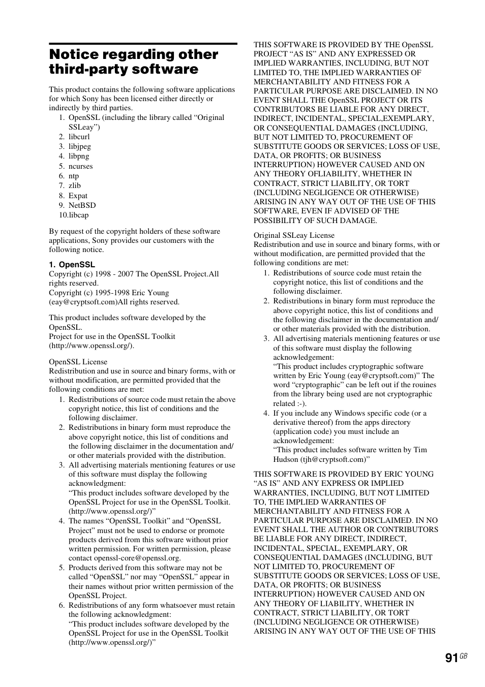 Notice regarding other third-party software | Sony NAS-SV20i User Manual | Page 91 / 95
