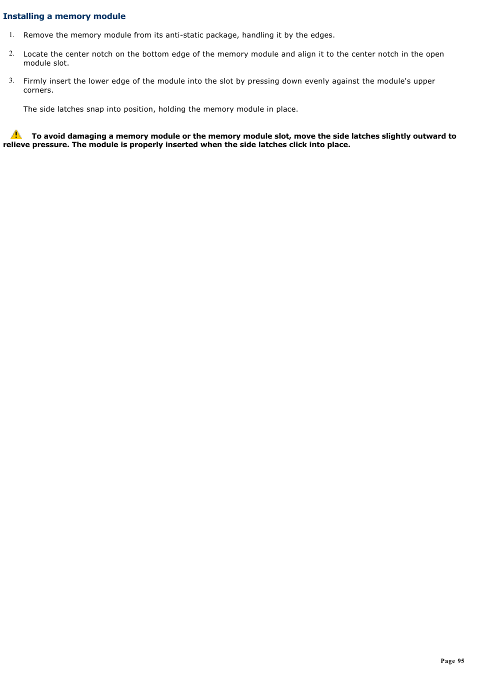 Installing a memory module | Sony VGC-V520G User Manual | Page 95 / 157