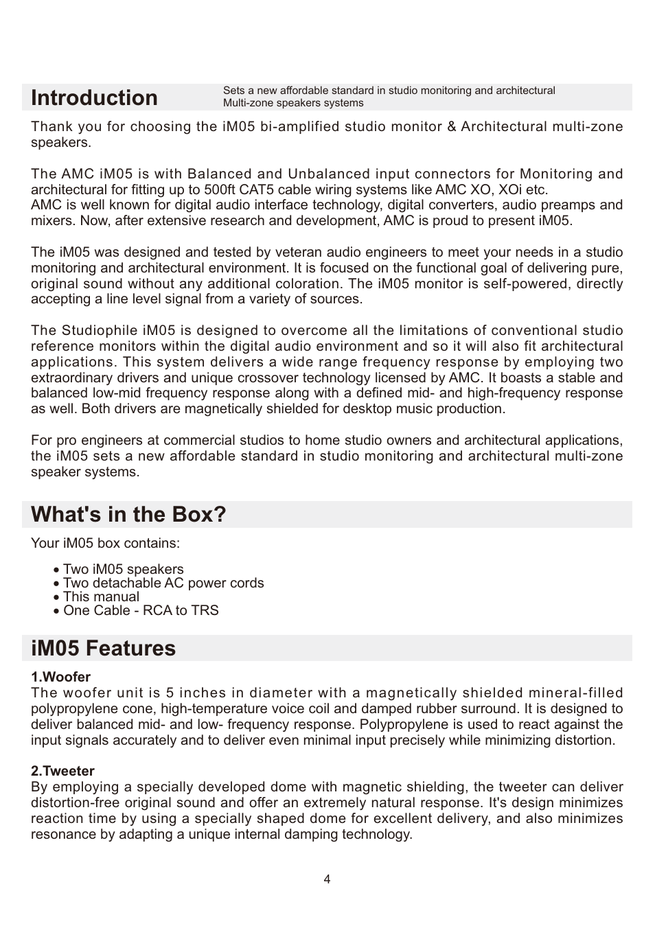 What's in the box? im05 features introduction | AMC iM05 User Manual | Page 5 / 12