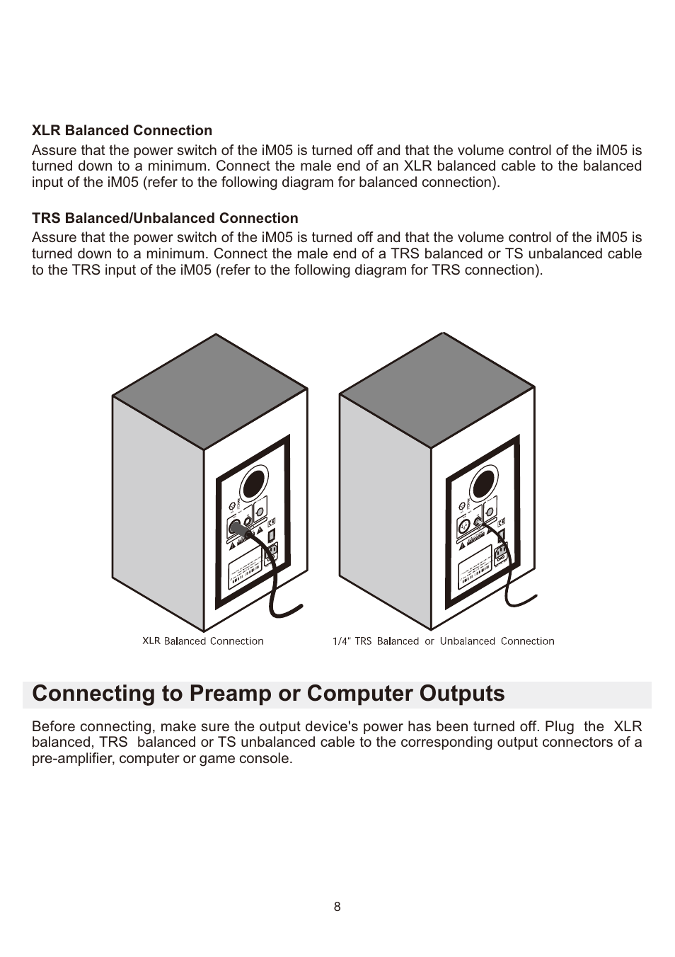 Connecting to preamp or computer outputs | AMC iM05 User Manual | Page 9 / 12