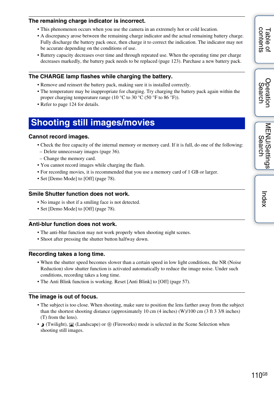 Shooting still images/movies | Sony DSC-W370 User Manual | Page 110 / 128