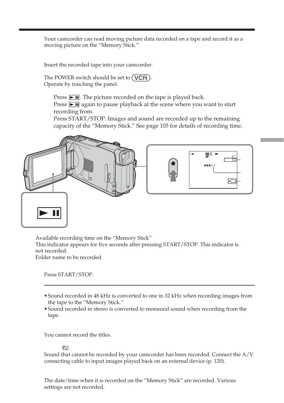 Recording a picture from tape as a moving picture | Sony DCR-TRV38 User Manual | Page 119 / 212