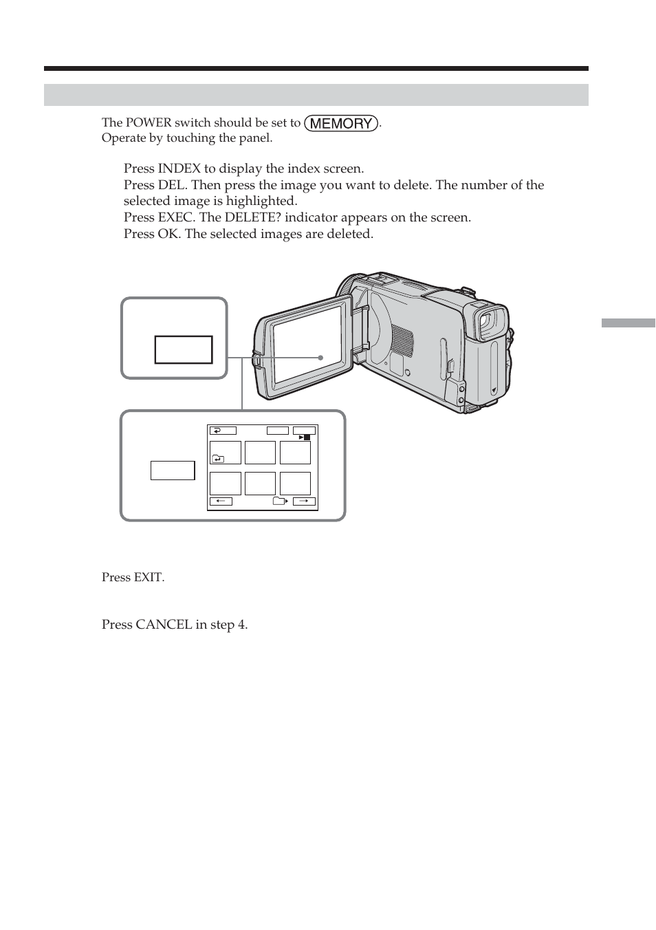 Index, Deleting selected images on the index screen, Deleting images – delete | Sony DCR-TRV38 User Manual | Page 133 / 212