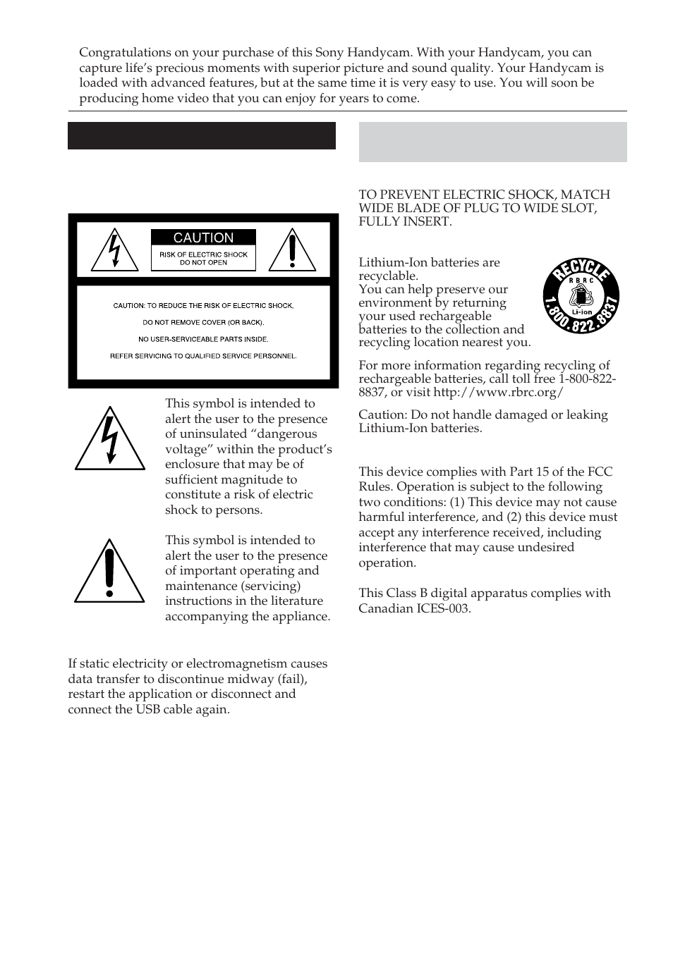 Warning | Sony DCR-TRV38 User Manual | Page 2 / 212