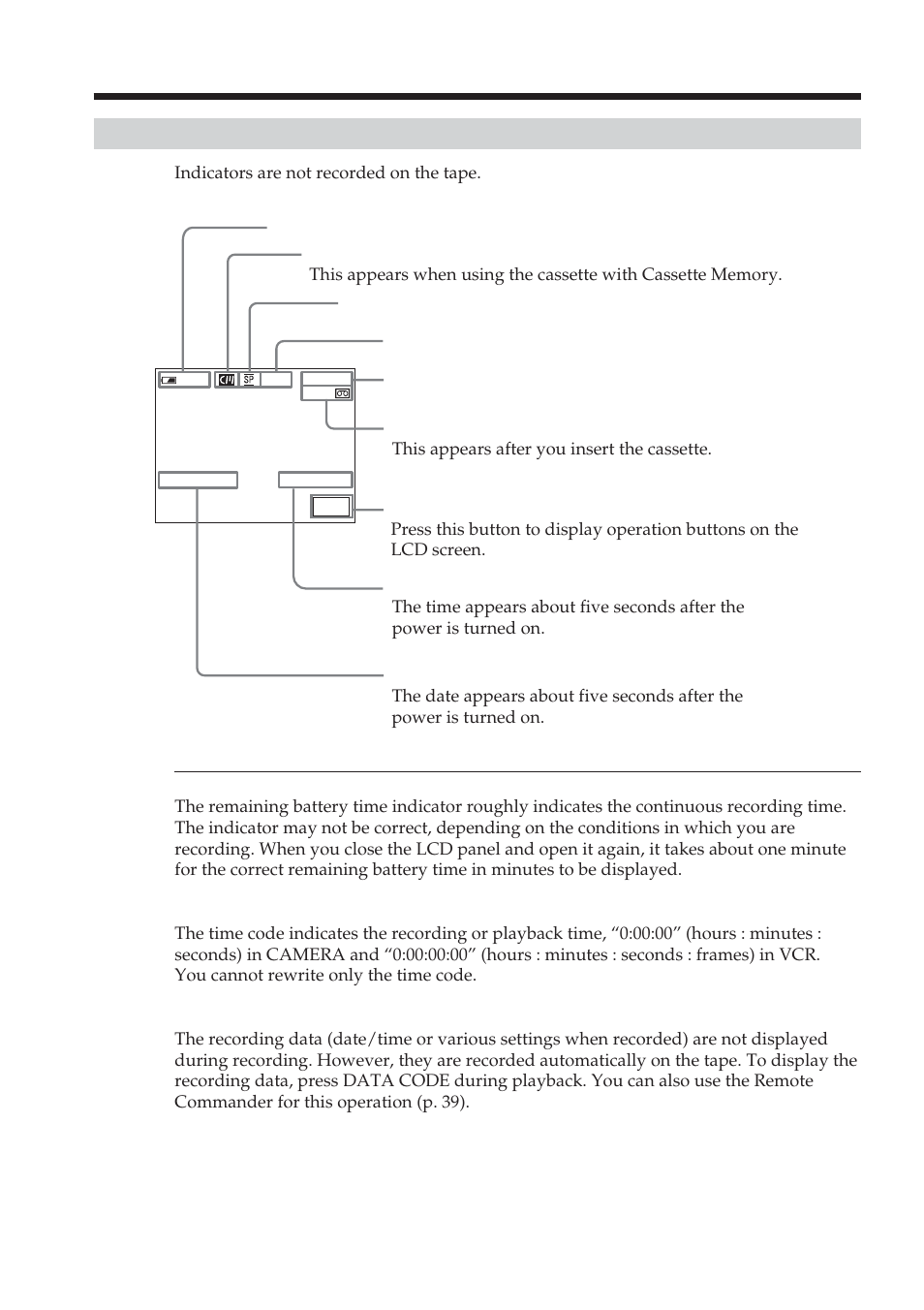 Indicators displayed during recording, Recording a picture | Sony DCR-TRV38 User Manual | Page 28 / 212