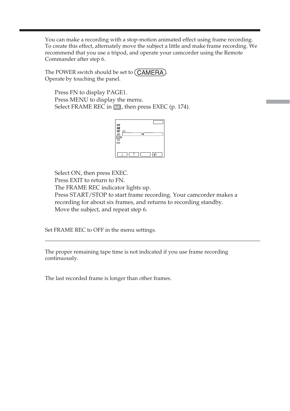 Frame by frame recording – frame recording | Sony DCR-TRV38 User Manual | Page 65 / 212